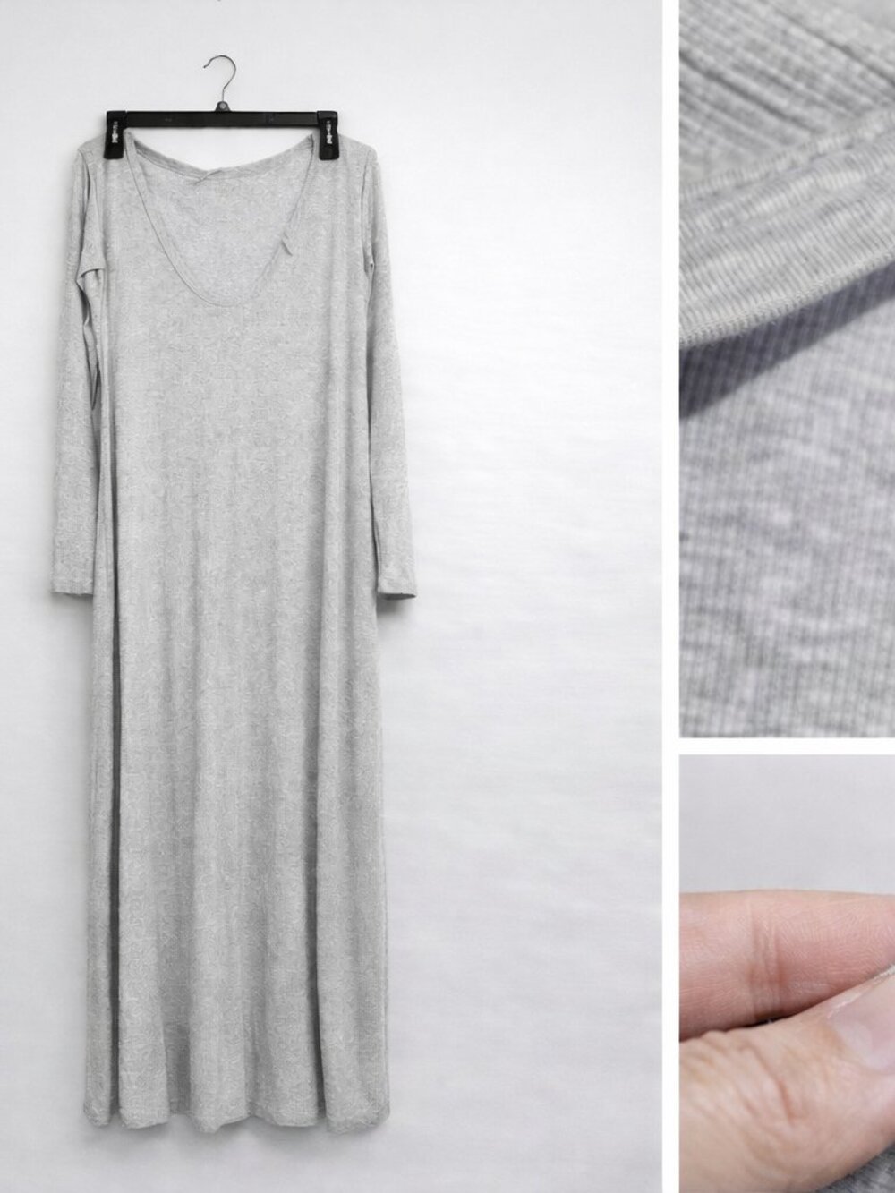 Aerie Gray Long Sleeve Ribbed Knit Maxi Lounge Dress Size Large